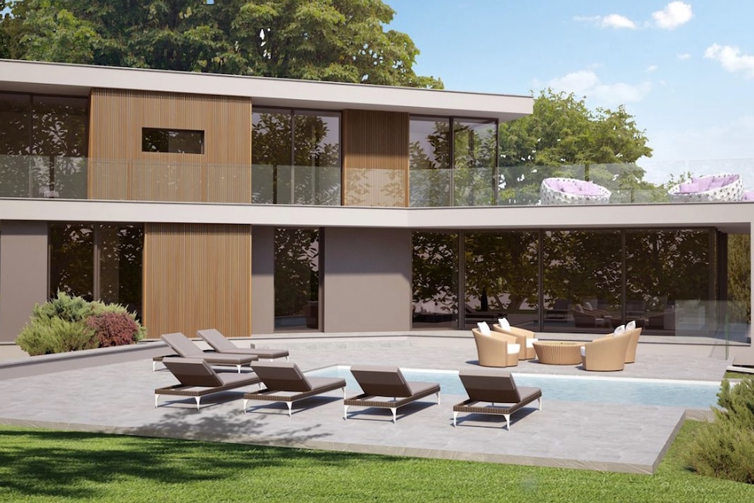 Image of Modern detached design villa with lake view and private pool.